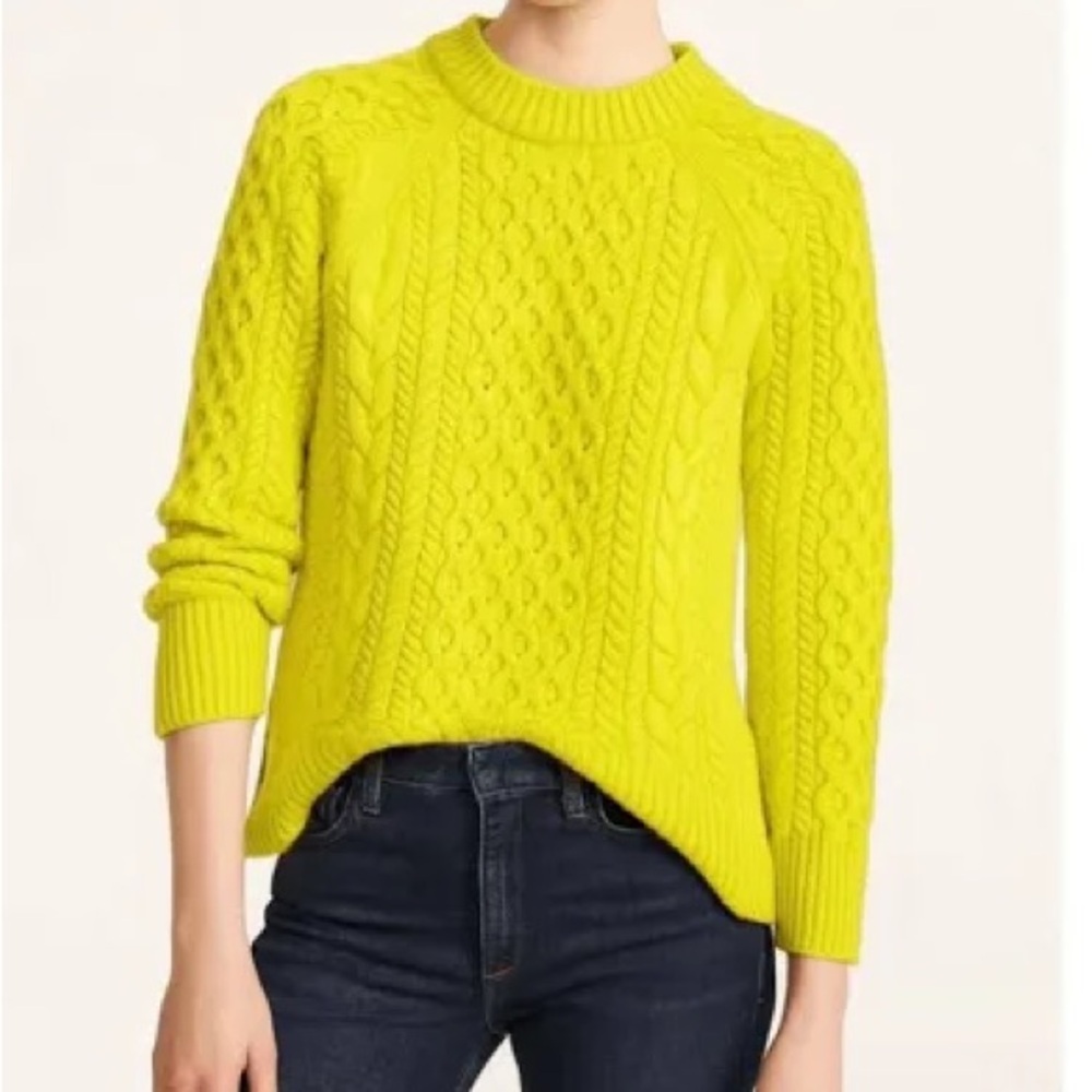 J. Crew Women's Cable Knit Sweater - Yellow Green Citron XS